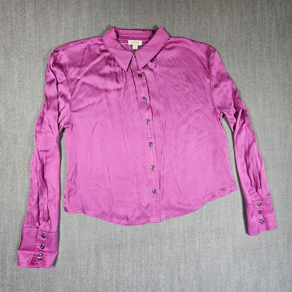Pilcro Anthropologie Women's Satin Button Down Long Sleeve Pink Shirt Sx XS - Picture 1 of 10